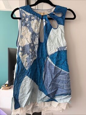 Emilio Pucci Blue Silk Patchwork-Print Sleeveless Tunic